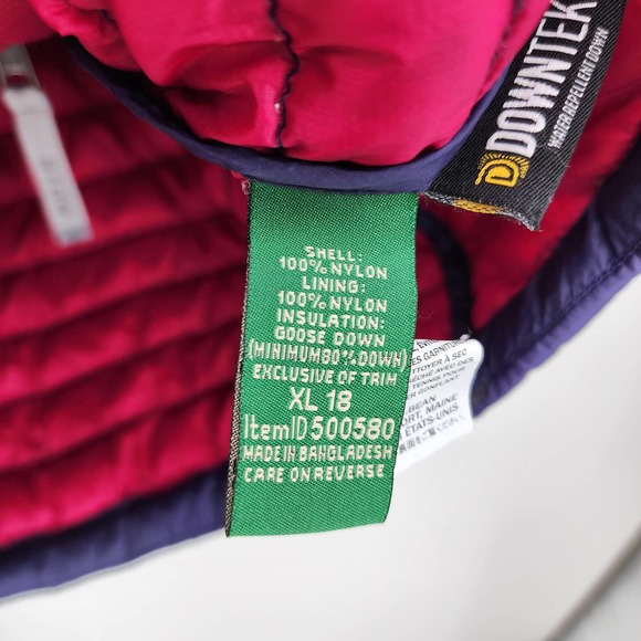 LL Bean Girl’s XL Blue & Pink 650 Goose Down Packable Downtek Puffer Coat - Picture 3 of 9